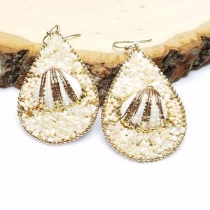 Summer Beach Seashell Gold Brown Teardrop Earrings